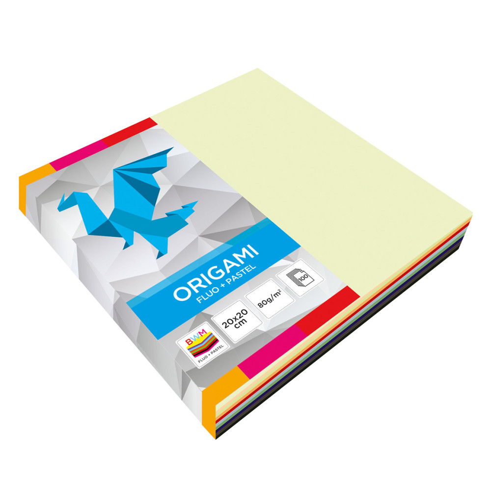 Papier origami - fluo, pastelowy, 20 x 20 cm, 100 ark.