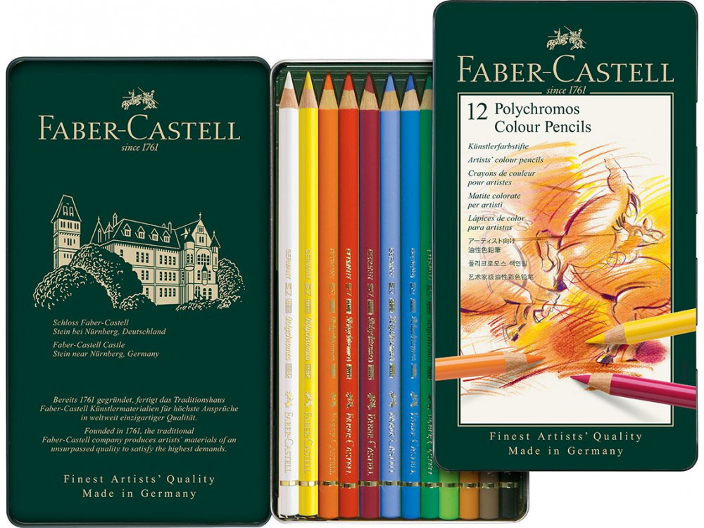Zestaw Kredek Polychromos W Kasecie Metalowej Faber Castell 12 Kolorów