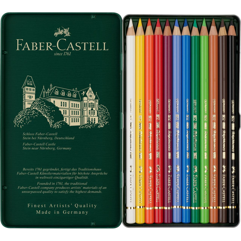 Zestaw kredek Polychromos w kasecie metalowej - Faber-Castell - 12 kolorów