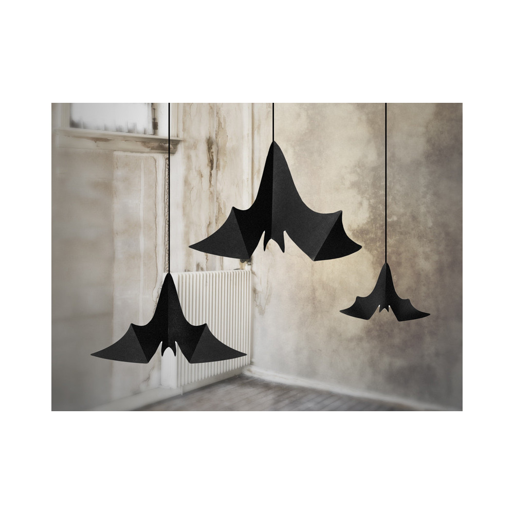 Garland, hanging decoration Bats - black, 3 pcs.