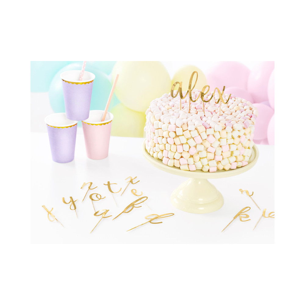 Cake toppers Alphabet - gold, 53 pcs.