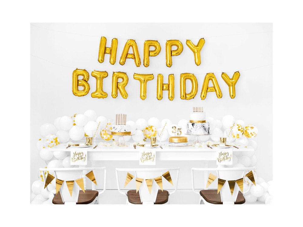 Serwetki Happy Birthday - biało-złote, 33 x 33 cm, 20 szt.