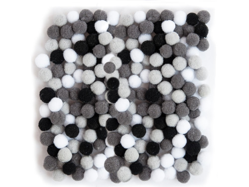Assorted Poliester Pompoms - DpCraft - black and white, 1 cm, 120 pcs.