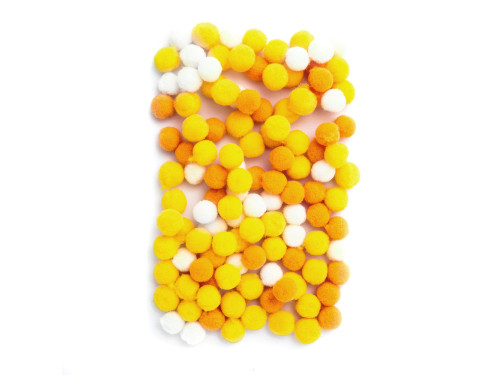 Assorted poliester pompoms - yellow, 1 cm, 120 pcs.