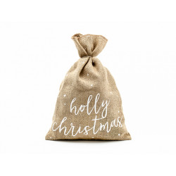 Jute gift sack Holly Christmas - 30 x 42 cm