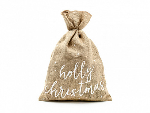 Jute gift sack Holly Christmas - 30 x 42 cm