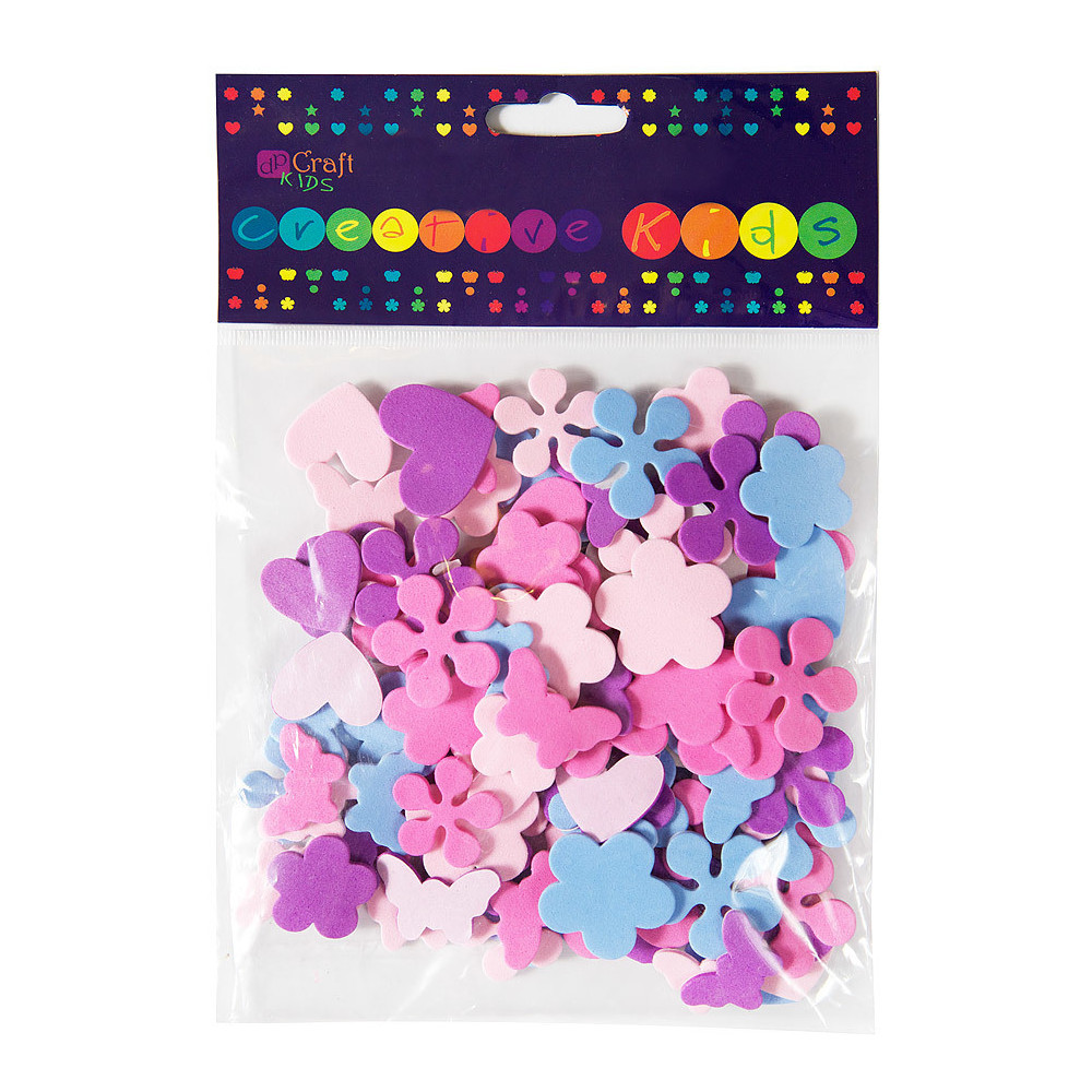 Foam stickers - DpCraft - hearts, flowers, butterflies, 100 pcs.