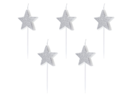 Birthday candles Stars - silver, 5 pcs.