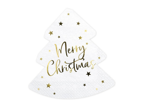 Christmas tree napkins - white and gold, 20 pcs.