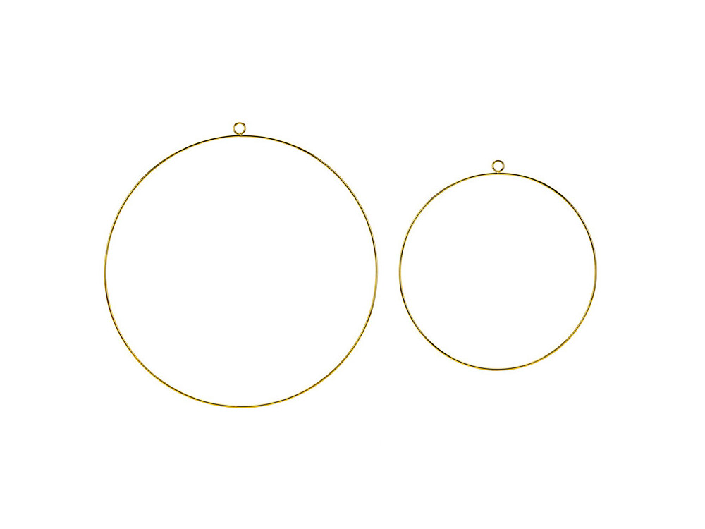 Metal hanging decorations, hoops - gold, 2 pcs.