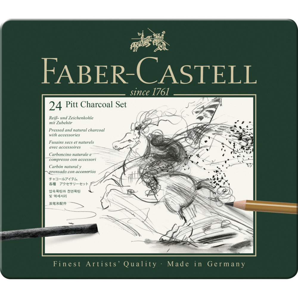Zestaw węgli rysunkowych Pitt w kasecie metalowej - Faber-Castell - 24 szt.