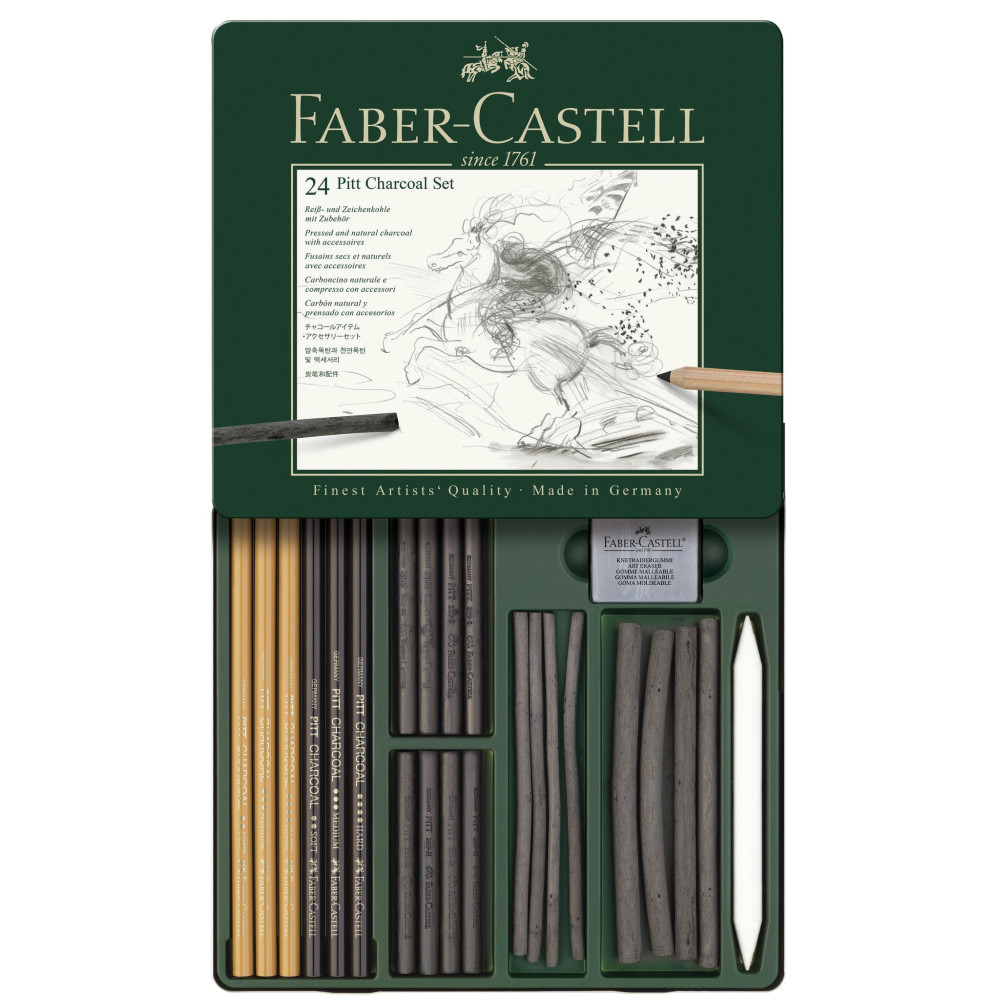 Zestaw węgli rysunkowych Pitt w kasecie metalowej - Faber-Castell - 24 szt.