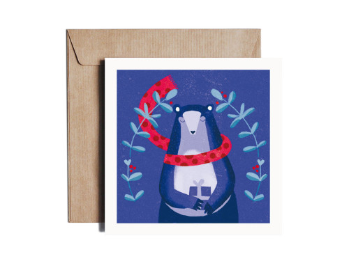 Kartka okolicznościowa - PiesKot - Beary Christmas, 14,5 x 14,5 cm