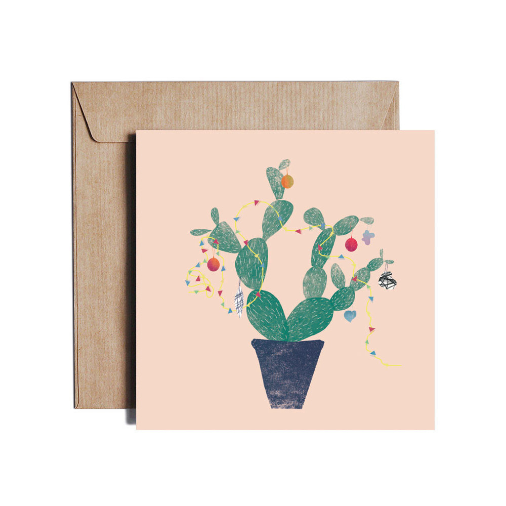 Kartka okolicznościowa - PiesKot - Christmas cactus tree, 14,5 x 14,5 cm