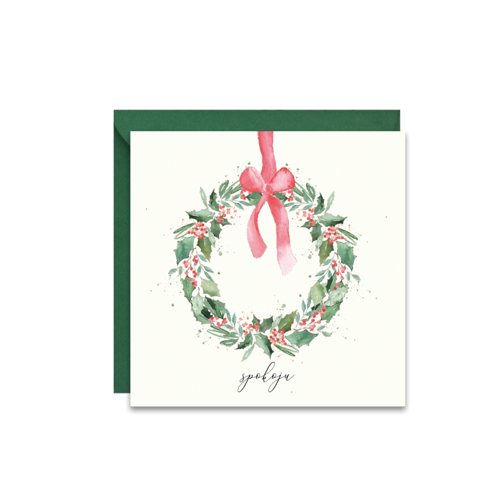 Greeting card - Paperwords - Holly wreath, 14 x 14 cm