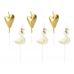 Birthday candles Lovely Swan - white and gold, 6 pcs.