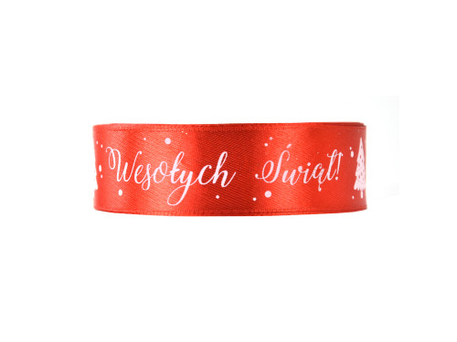 Satin ribbon 25 mm - Wesołych Swiąt FA76