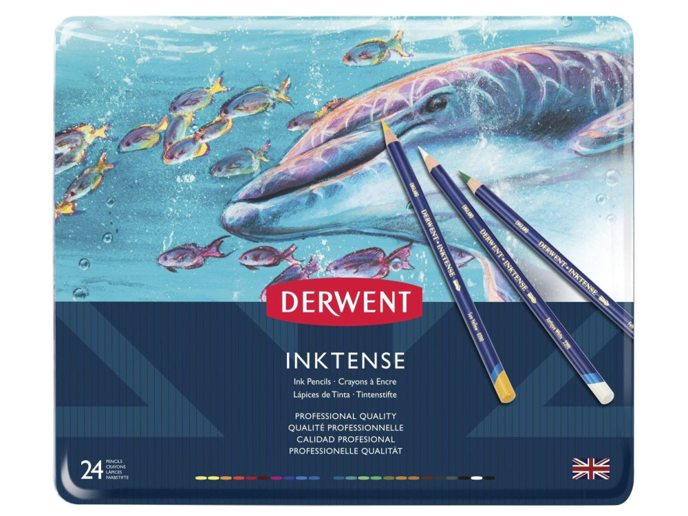 Inktense pencils set in metal tin - Derwent - 24 colors