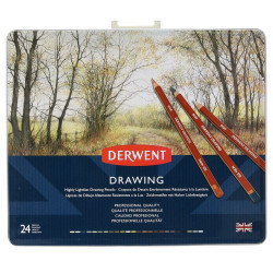 Drawing pencils set in metal tin - Derwent - 24 colors