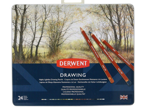 Drawing pencils set in metal tin - Derwent - 24 colors