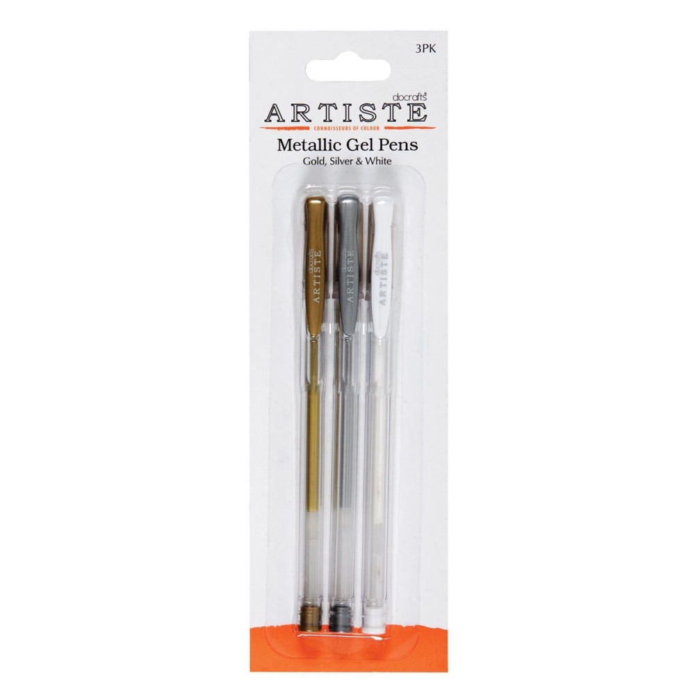 Metallic Gel Pens – Artiste – Gold, Silver & White, 3 pcs