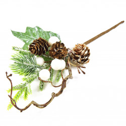 Spruce twig with cones and white berries - small, 21 cm
