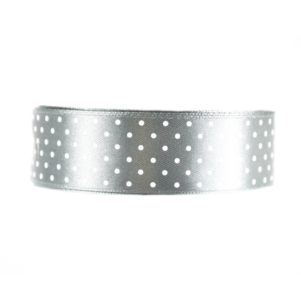 Polka Dot Ribbon - silver, 25 mm x 22 m
