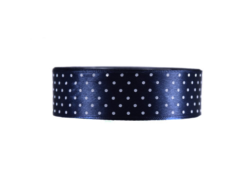 Polka Dot Ribbon - navy blue, 25 mm x 22 m