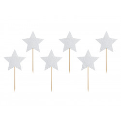Muffins Stars toppers - silver, 6 pcs.