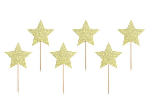 Cupcakes Stars toppers - gold, 6 pcs.