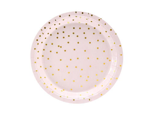 Dotted paper plates - white and gold, 6 pcs.