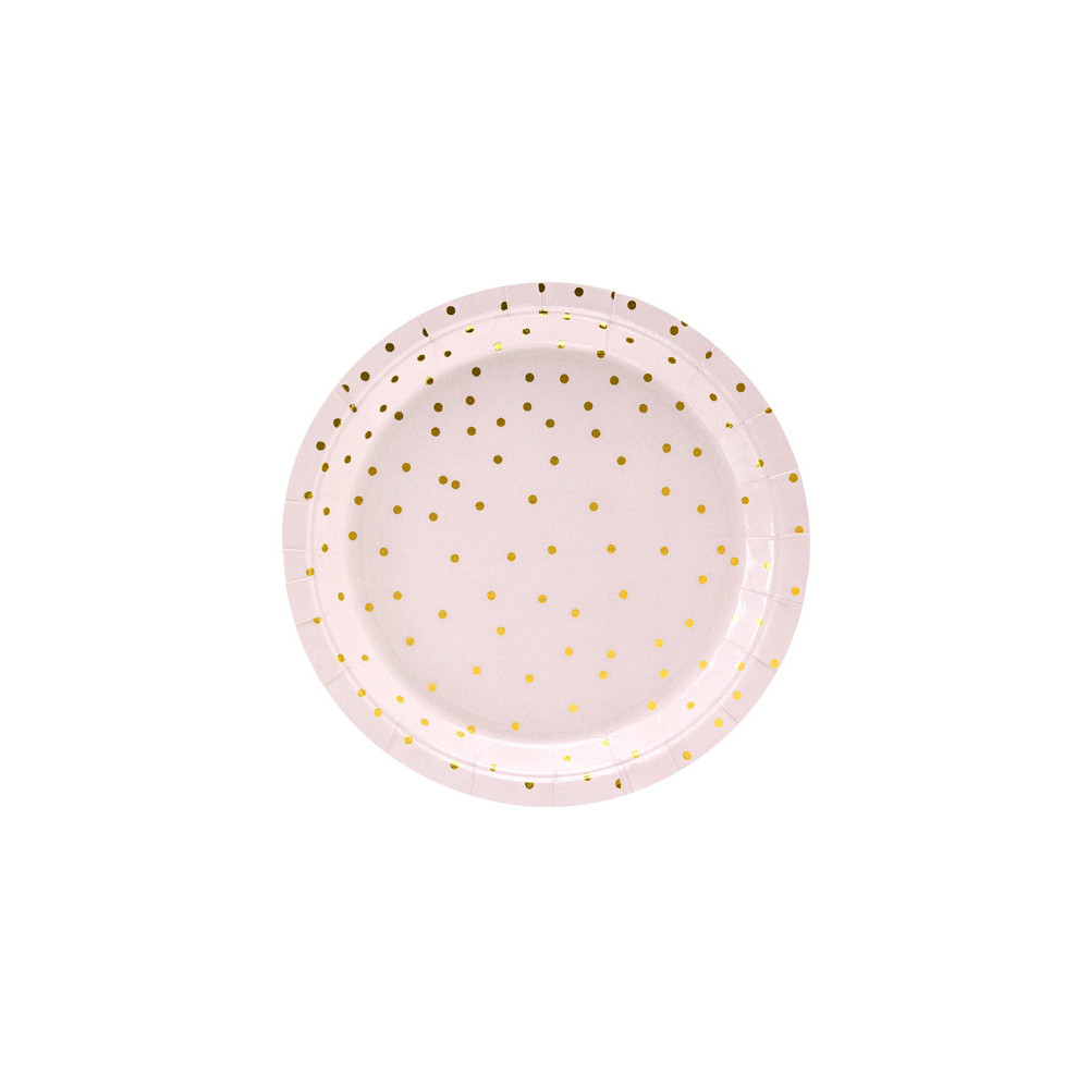 Dotted paper plates - white and gold, 6 pcs.