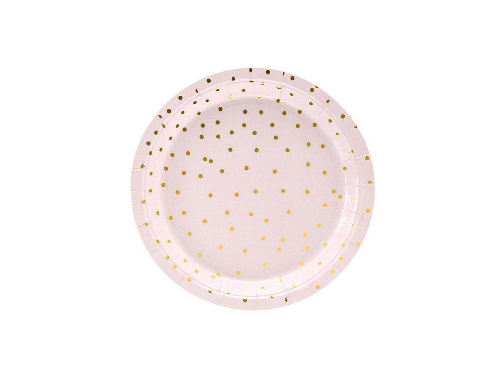Dotted paper plates - white and gold, 6 pcs.