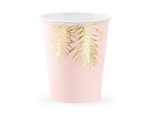 Paper cups Leaves - pink, 220 ml, 6 pcs.