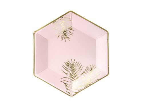 Paper plates Leaves - pink and gold, 6 pcs.