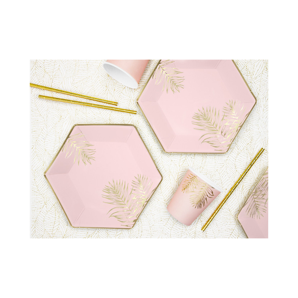 Paper plates Leaves - pink and gold, 6 pcs.