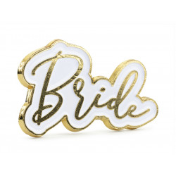 Bride enamel pin - white and gold, 3,5 x 2 cm
