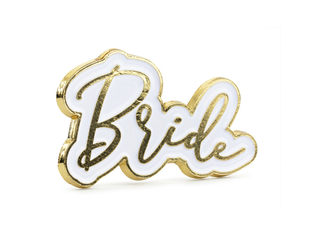 Przypinka Bride - biało-złota, 3,5 x 2 cm