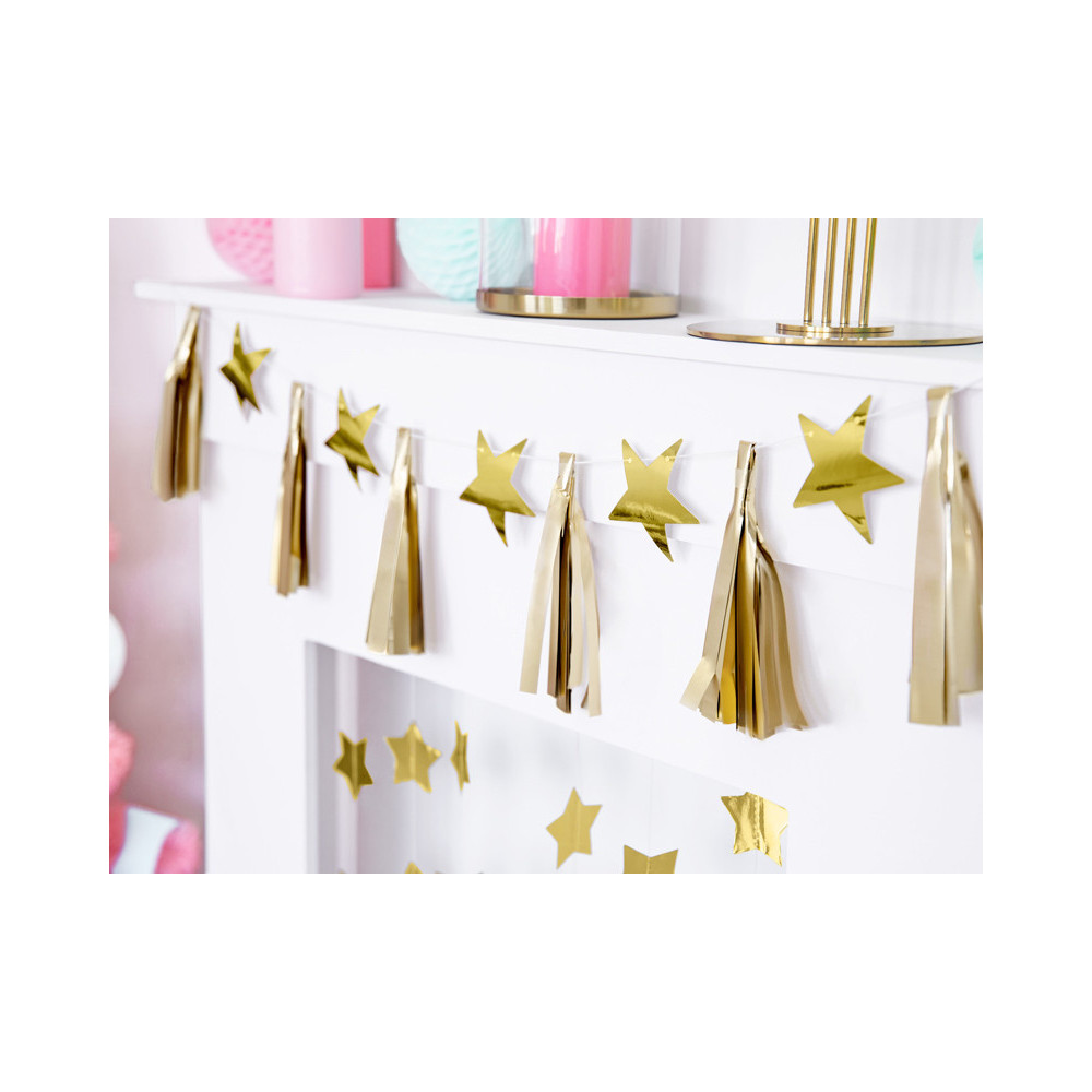 Stars paper garland - gold, 130 cm