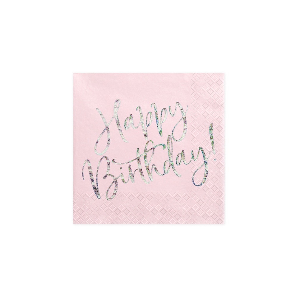 Happy Birthday napkins - light pink, 20 pcs.