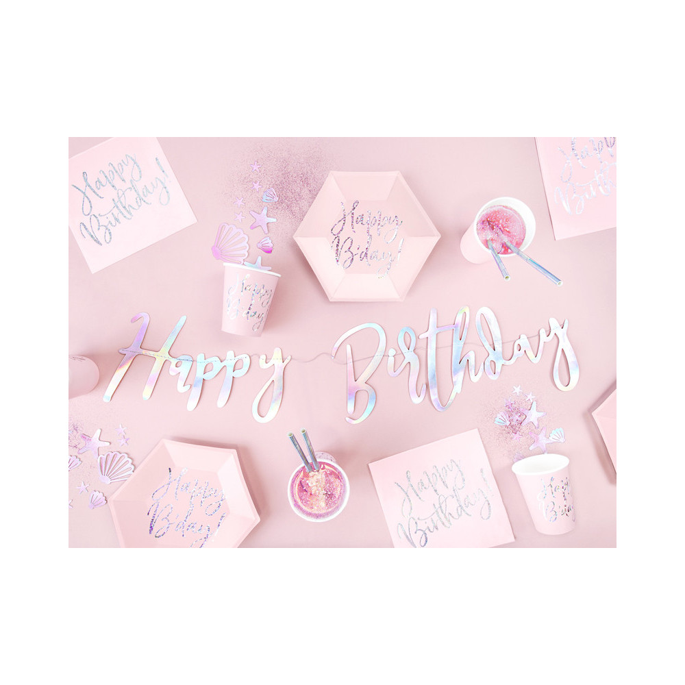 Paper plates Happy Birthday - light pink, 6 pcs.