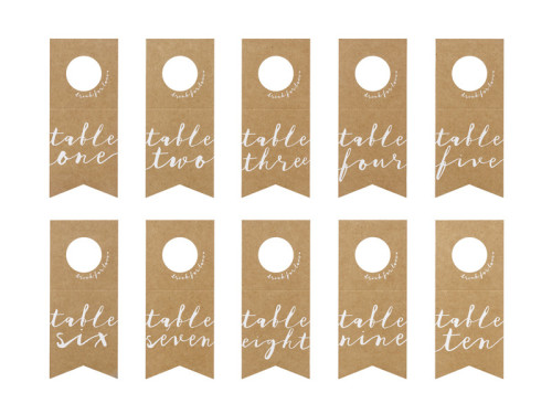 Bottles hangers, table numbers - kraft, 10 pcs.