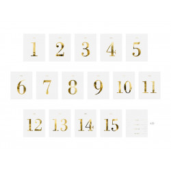 Zestaw naklejek z numerami na stół - biało-złote, 30 szt.