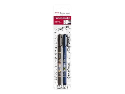 Pisaki do kaligrafii Fudenosuke Brush Pen - Tombow - miękki i twardy, czarne, 2 szt.