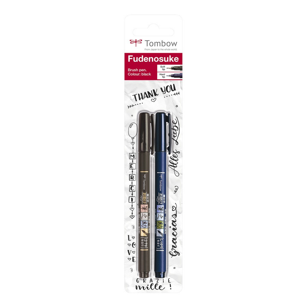 Fudenosuke Brush Pen Set - Tombow - soft and hard, black, 2 pcs.