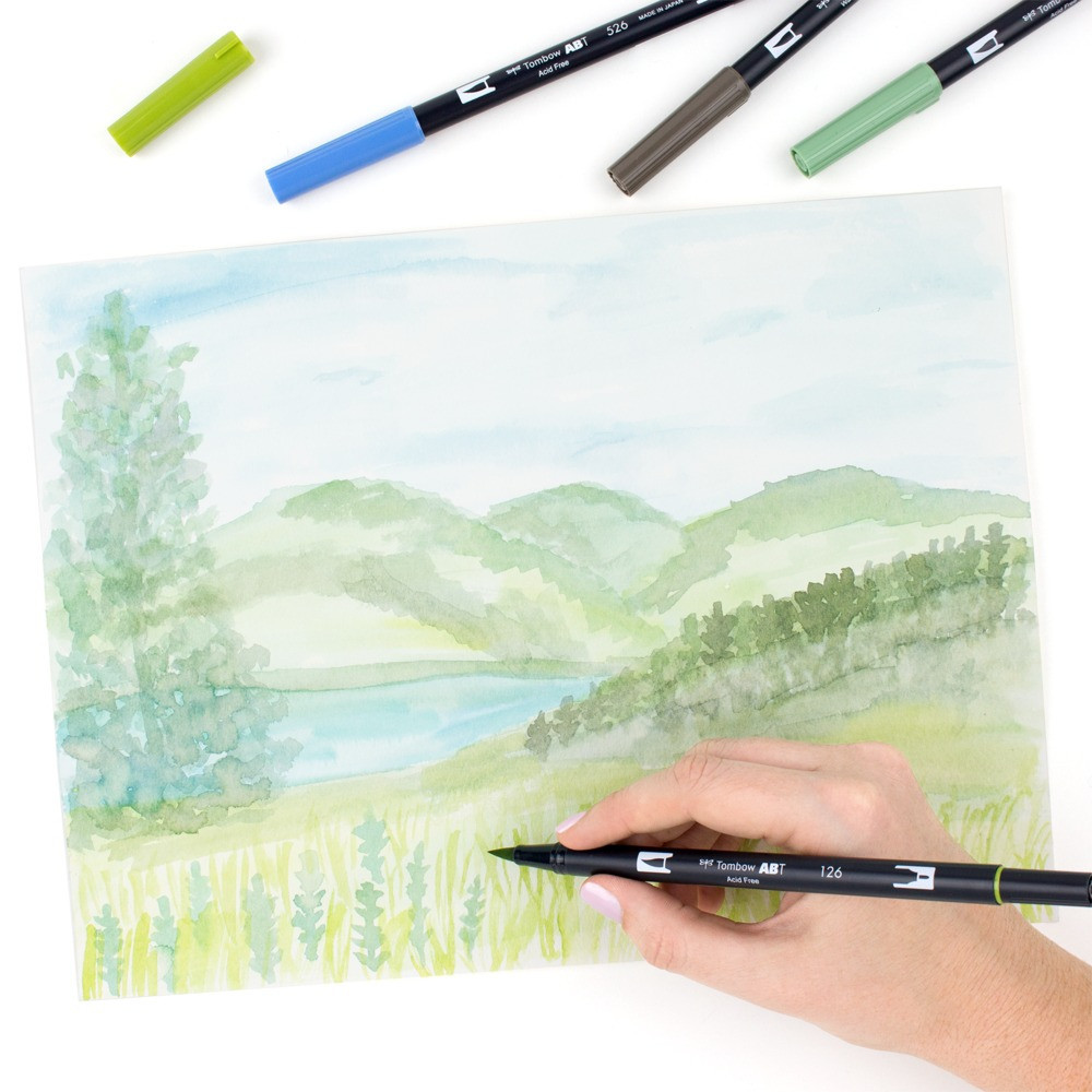 Dual Brush Pen Watercolor Set - Tombow - Greenery, 11 pcs.