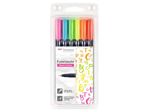 Fudenosuke Brush Pen Set - Tombow - neon colors, 6 pcs.
