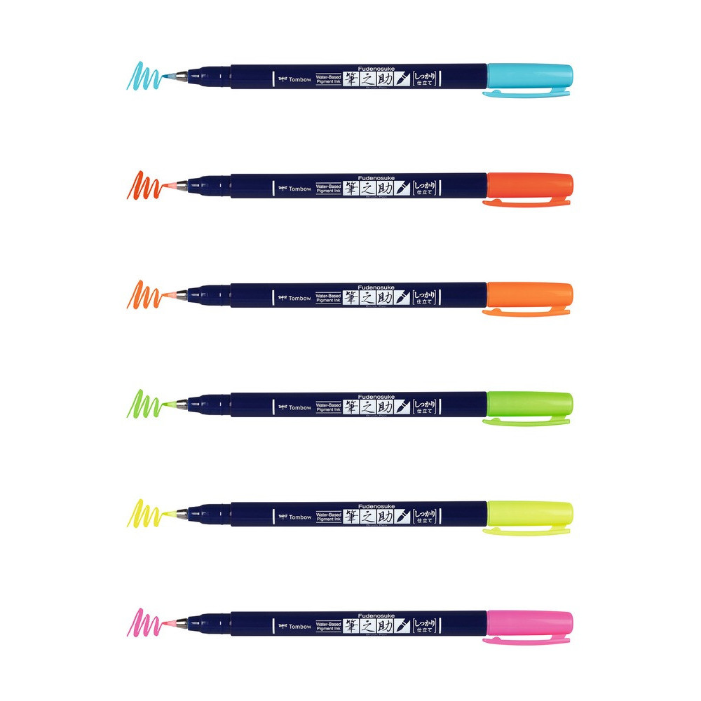 Fudenosuke Brush Pen Set - Tombow - neon colors, 6 pcs.