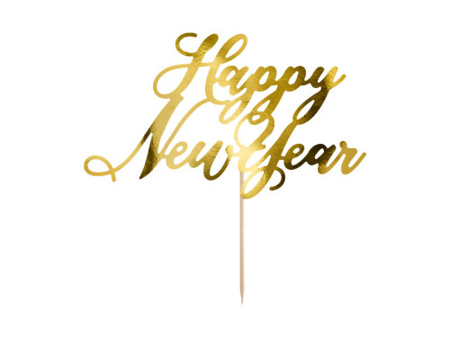 Topper na tort Happy New Year - złoty, 24 cm