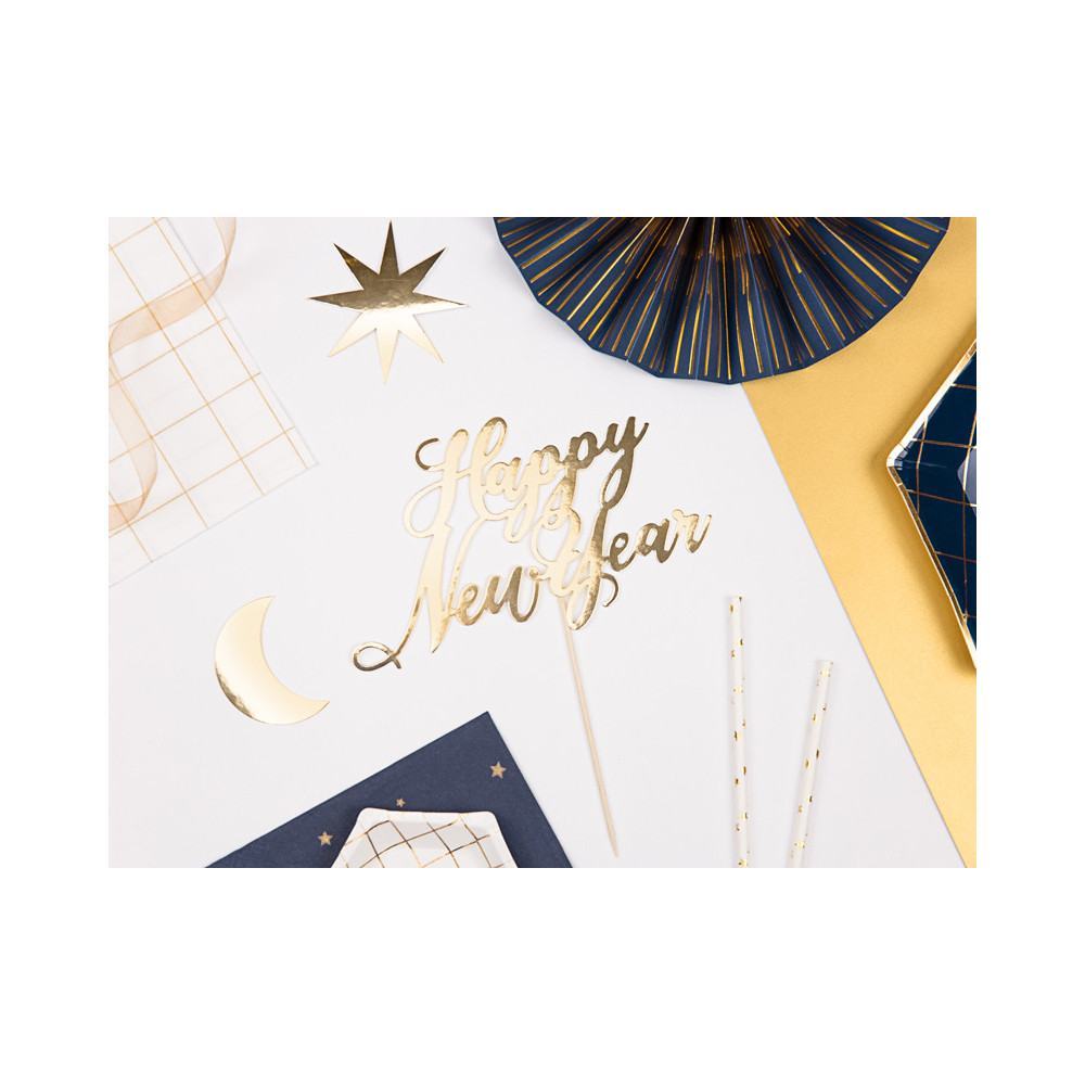 Cake topper Happy New Year - gold, 24 cm